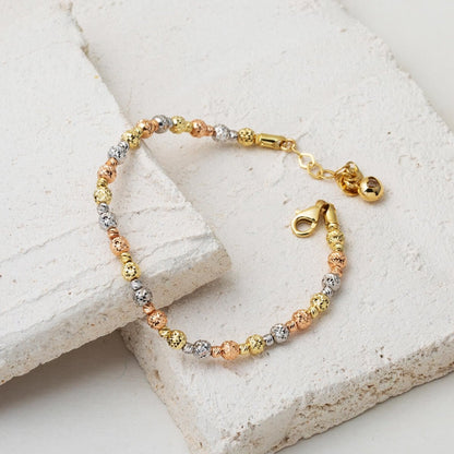 14K Yellow Gold Sparkling Gold Bead ID Bracelet