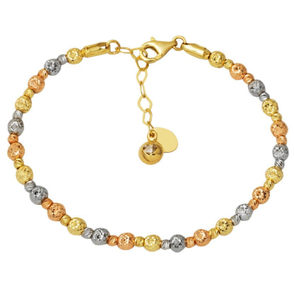 14K Yellow Gold Sparkling Gold Bead ID Bracelet