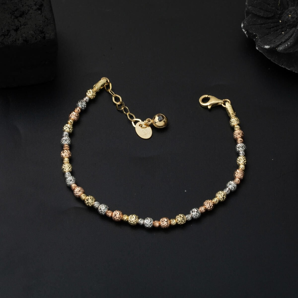 14K Yellow Gold Sparkling Gold Bead ID Bracelet