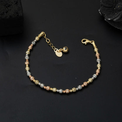 14K Yellow Gold Sparkling Gold Bead ID Bracelet
