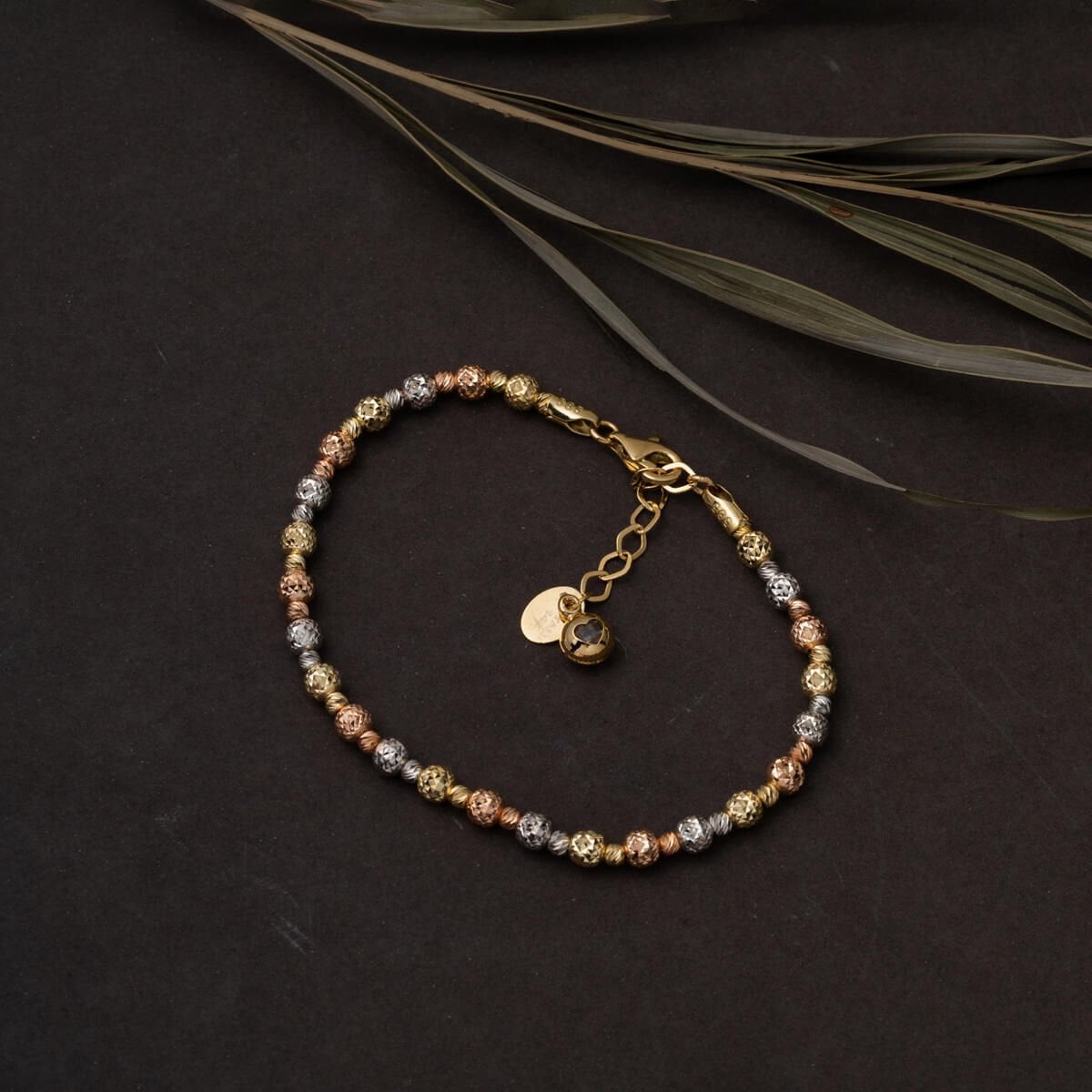 14K Yellow Gold Sparkling Gold Bead ID Bracelet