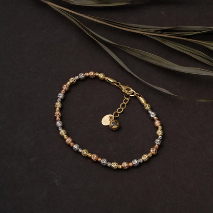 14K Yellow Gold Sparkling Gold Bead ID Bracelet