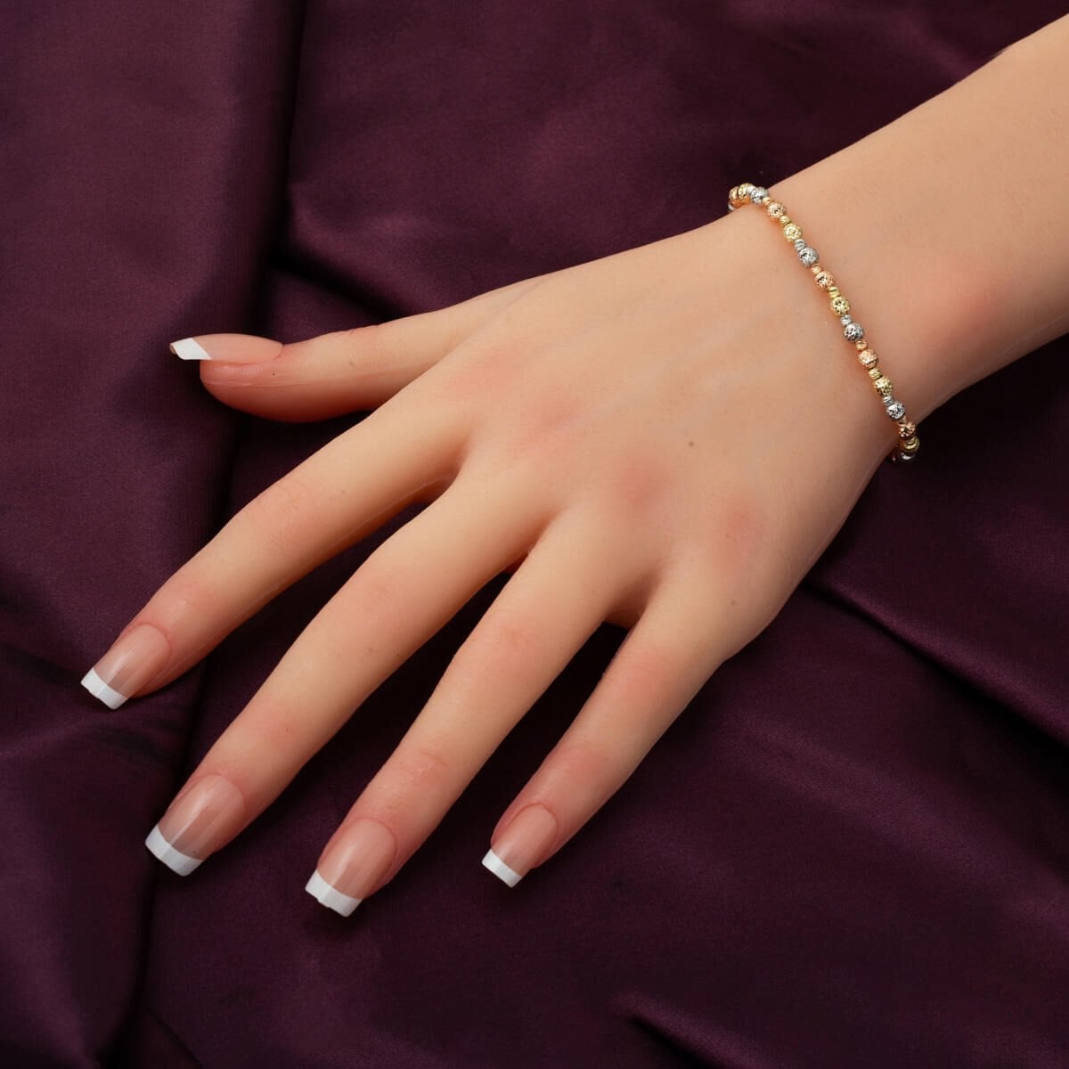 14K Yellow Gold Sparkling Gold Bead ID Bracelet