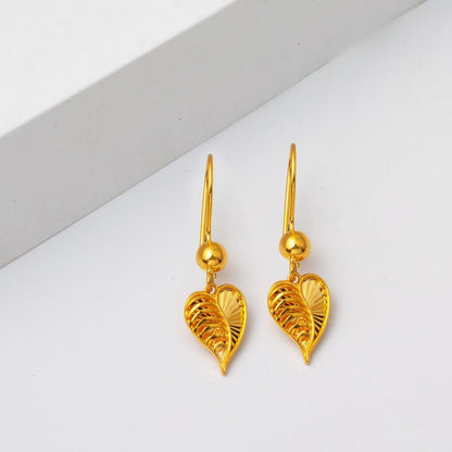 22K Yellow Gold Sparkling Heart Dangle Earrings