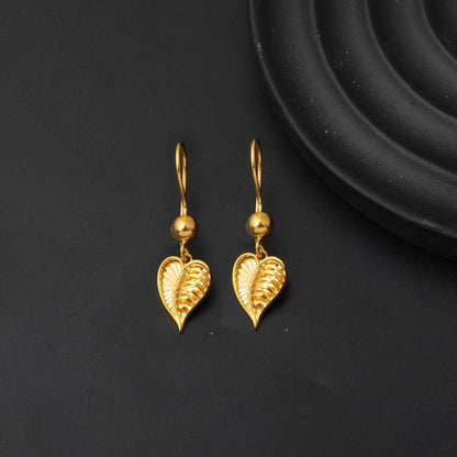 22K Yellow Gold Sparkling Heart Dangle Earrings