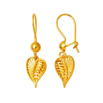 22K Yellow Gold Sparkling Heart Dangle Earrings