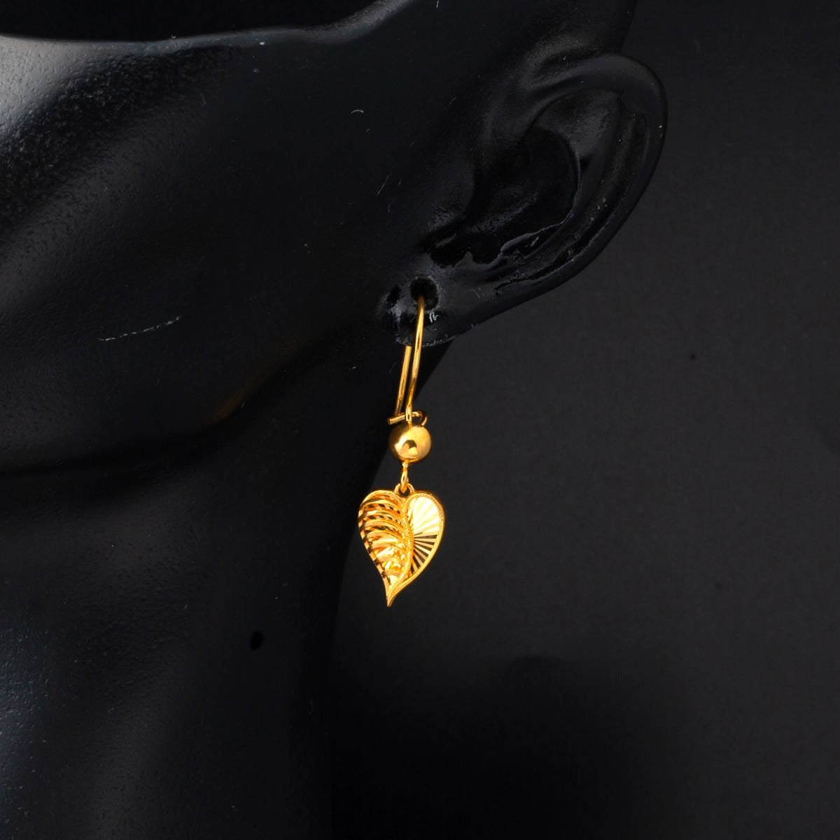 22K Yellow Gold Sparkling Heart Dangle Earrings