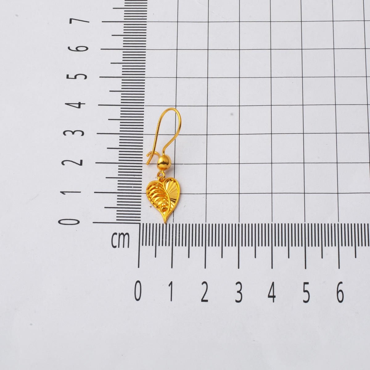 22K Yellow Gold Sparkling Heart Dangle Earrings