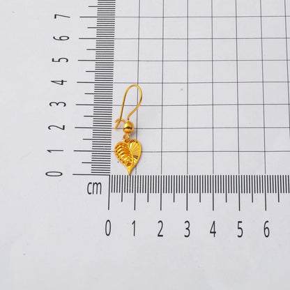 22K Yellow Gold Sparkling Heart Dangle Earrings