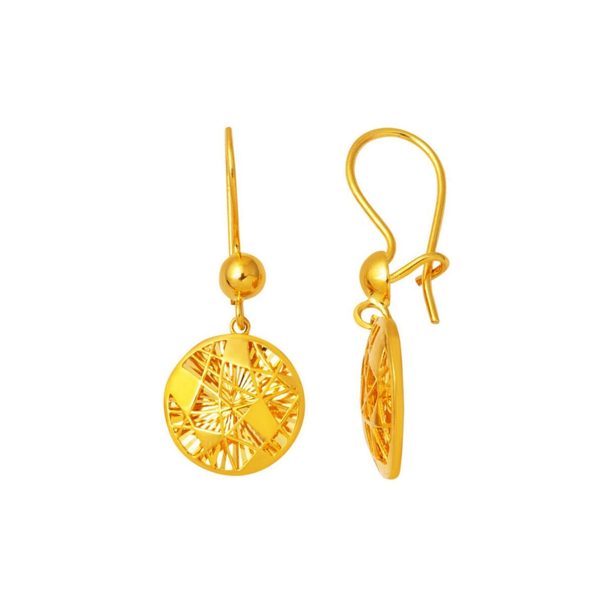 22K Yellow Gold Sparkling Design Dangle Earrings
