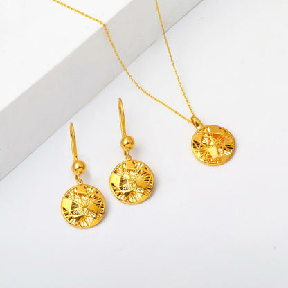 22K Yellow Gold Sparkling Design Necklace Earrings Set