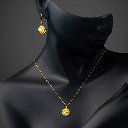 22K Yellow Gold Sparkling Design Necklace Earrings Set