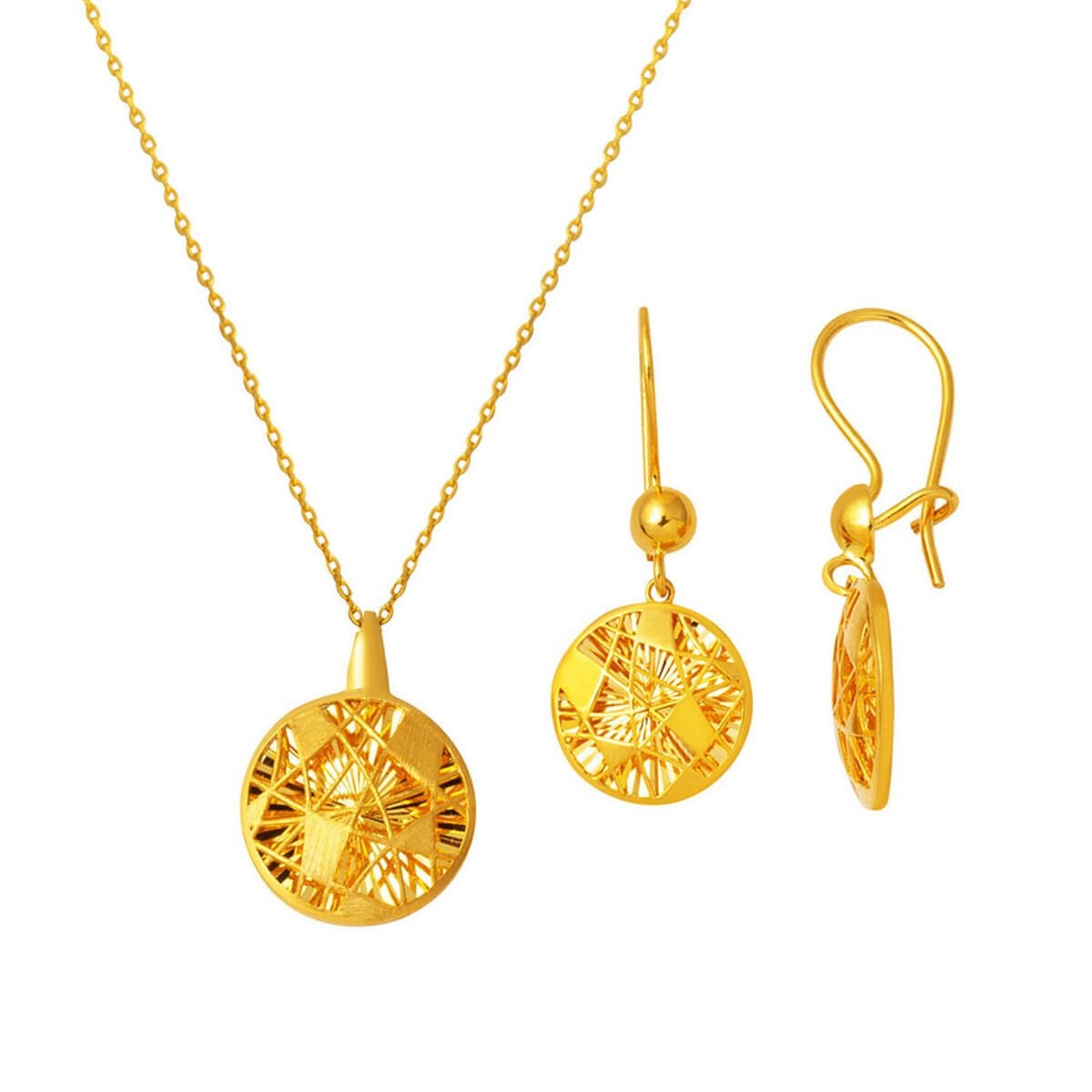 22K Yellow Gold Sparkling Design Necklace Earrings Set