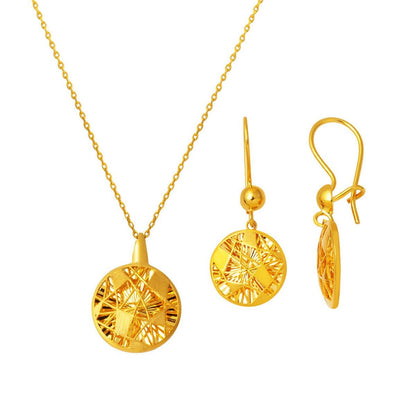 22K Yellow Gold Sparkling Design Necklace Earrings Set