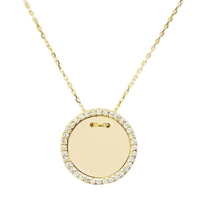 14K Yellow Gold Personalized Name Medallion Cubic Zirconia Necklace