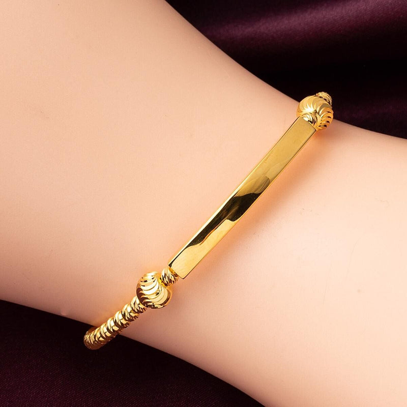 22K Yellow Gold Personalized Name Gold Bead Bangle