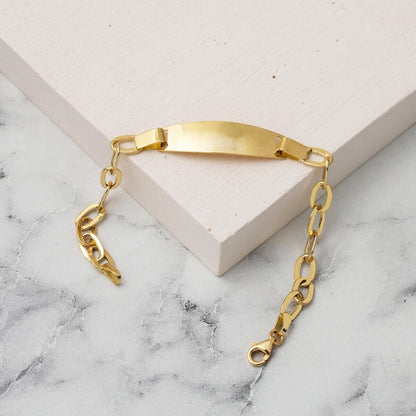 14K Yellow Gold Personalized Name Plate Children's ID Bracelet