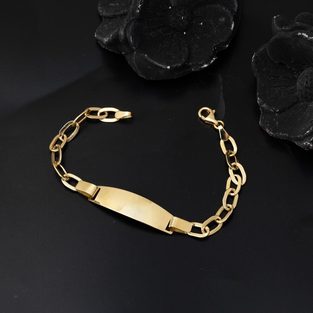 14K Yellow Gold Personalized Name Plate Children's ID Bracelet