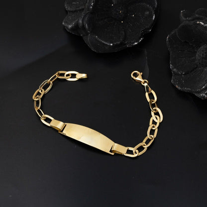 14K Yellow Gold Personalized Name Plate Children's ID Bracelet