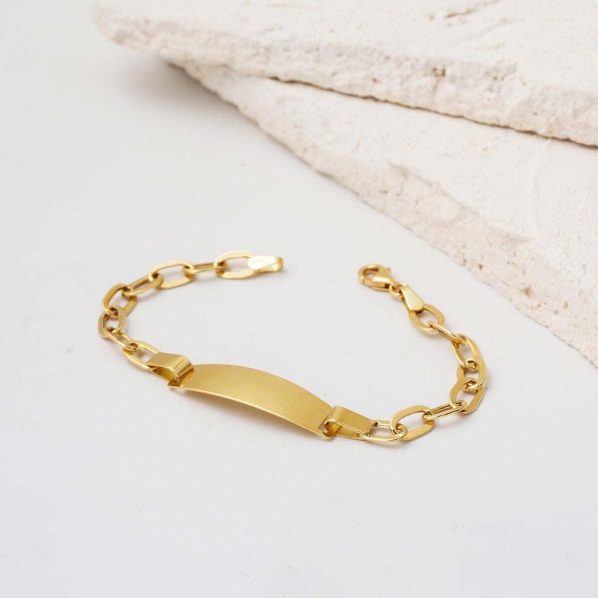 14K Yellow Gold Personalized Name Plate Children's ID Bracelet