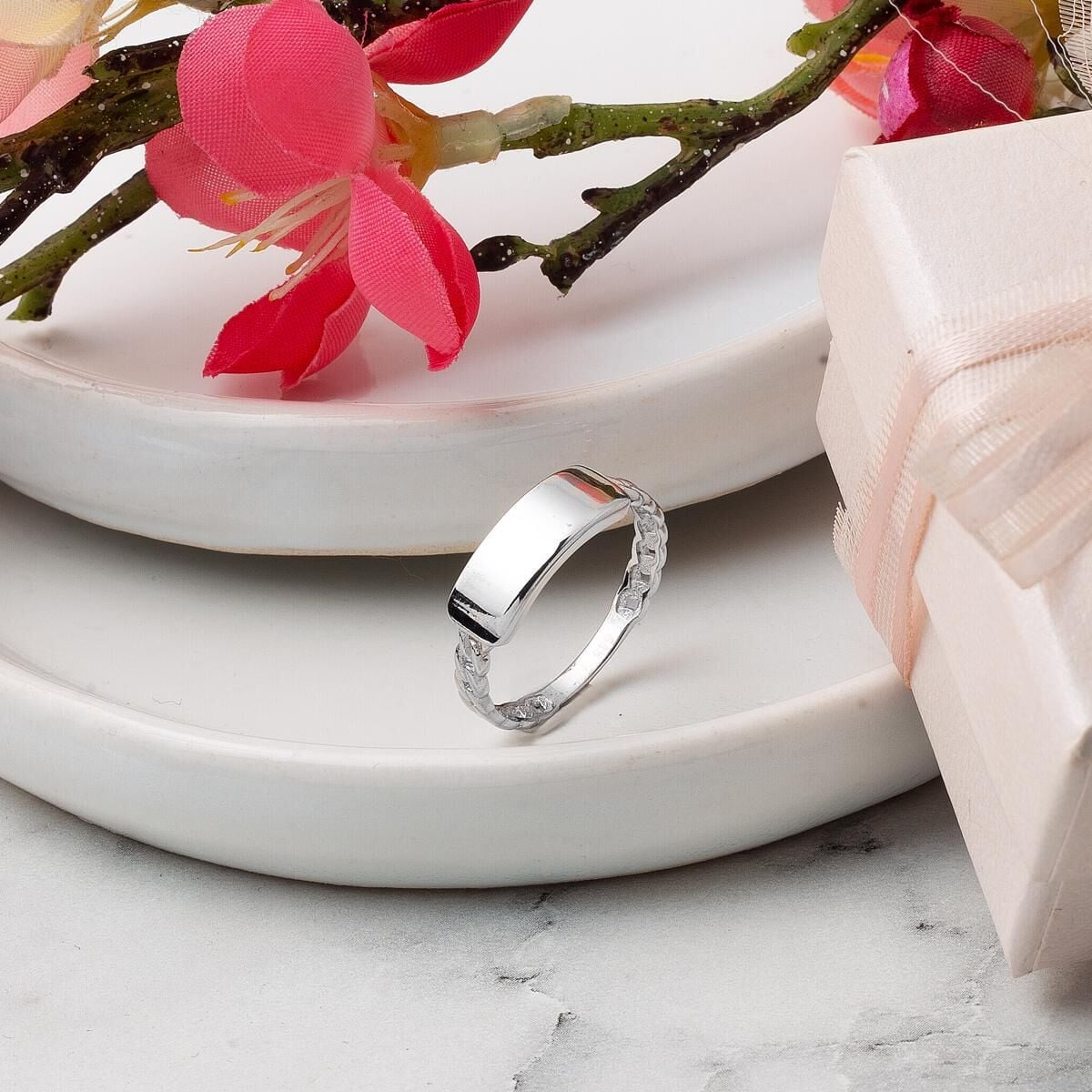 14K White Gold Name Pinky Ring