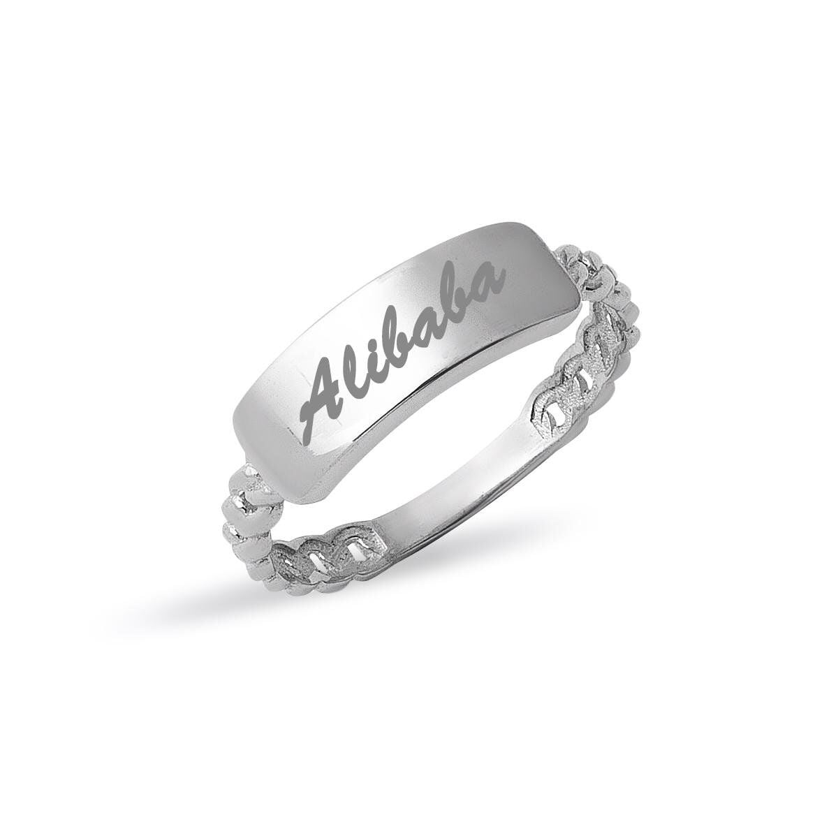 14K White Gold Name Pinky Ring