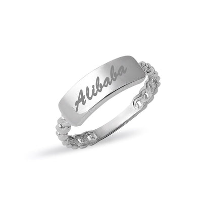 14K White Gold Name Pinky Ring