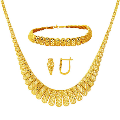 14K Yellow Gold Italian Engraved Necklace Bracelet Earrings Set
