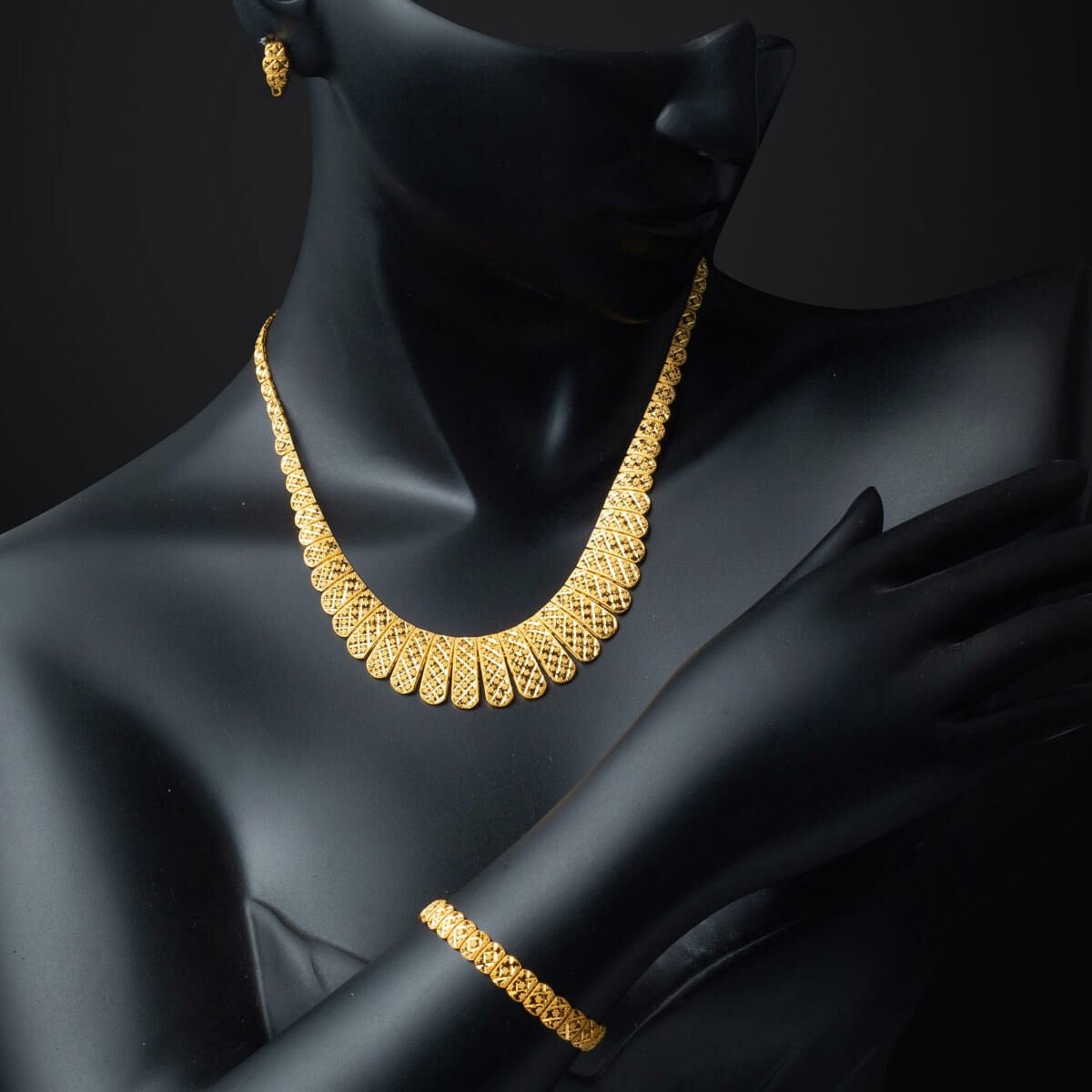 14K Yellow Gold Italian Engraved Necklace Bracelet Earrings Set