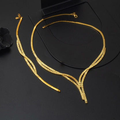 14K Yellow Gold Italian Engraved Tennis Necklace and Bracelet Set