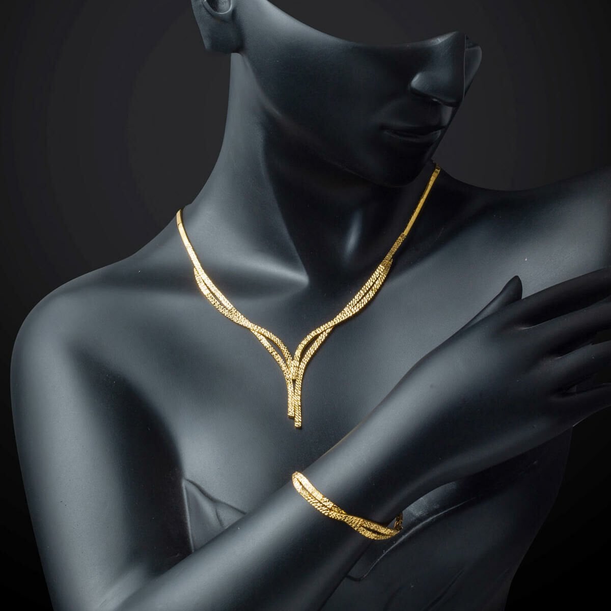 14K Yellow Gold Italian Engraved Tennis Necklace and Bracelet Set