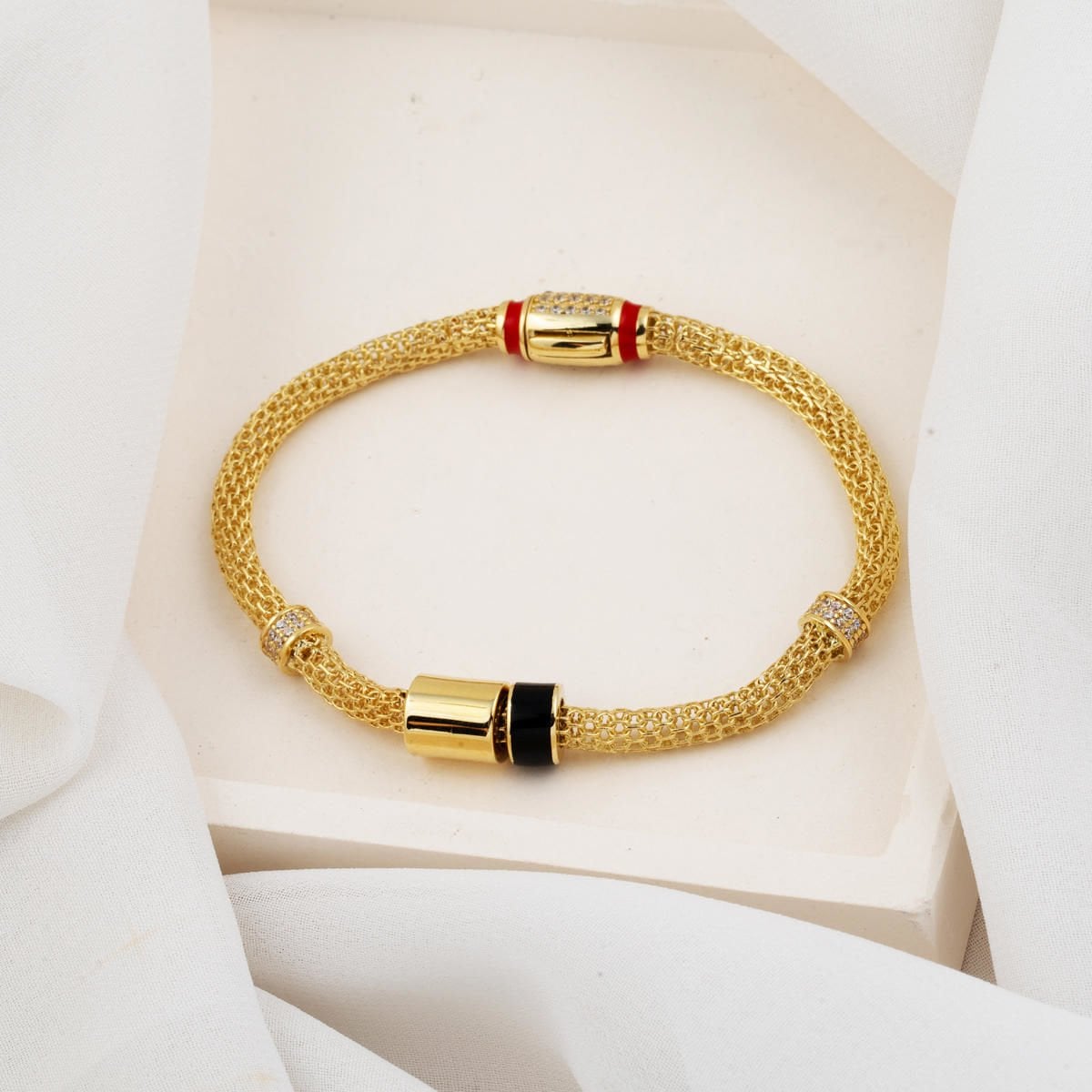 14K Yellow Gold Italian Designer Inspired Enamel Bracelet