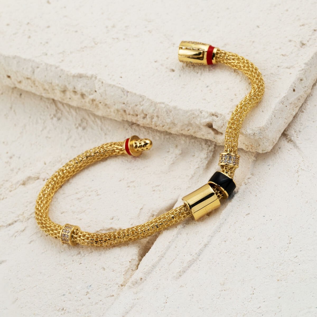 14K Yellow Gold Italian Designer Inspired Enamel Bracelet