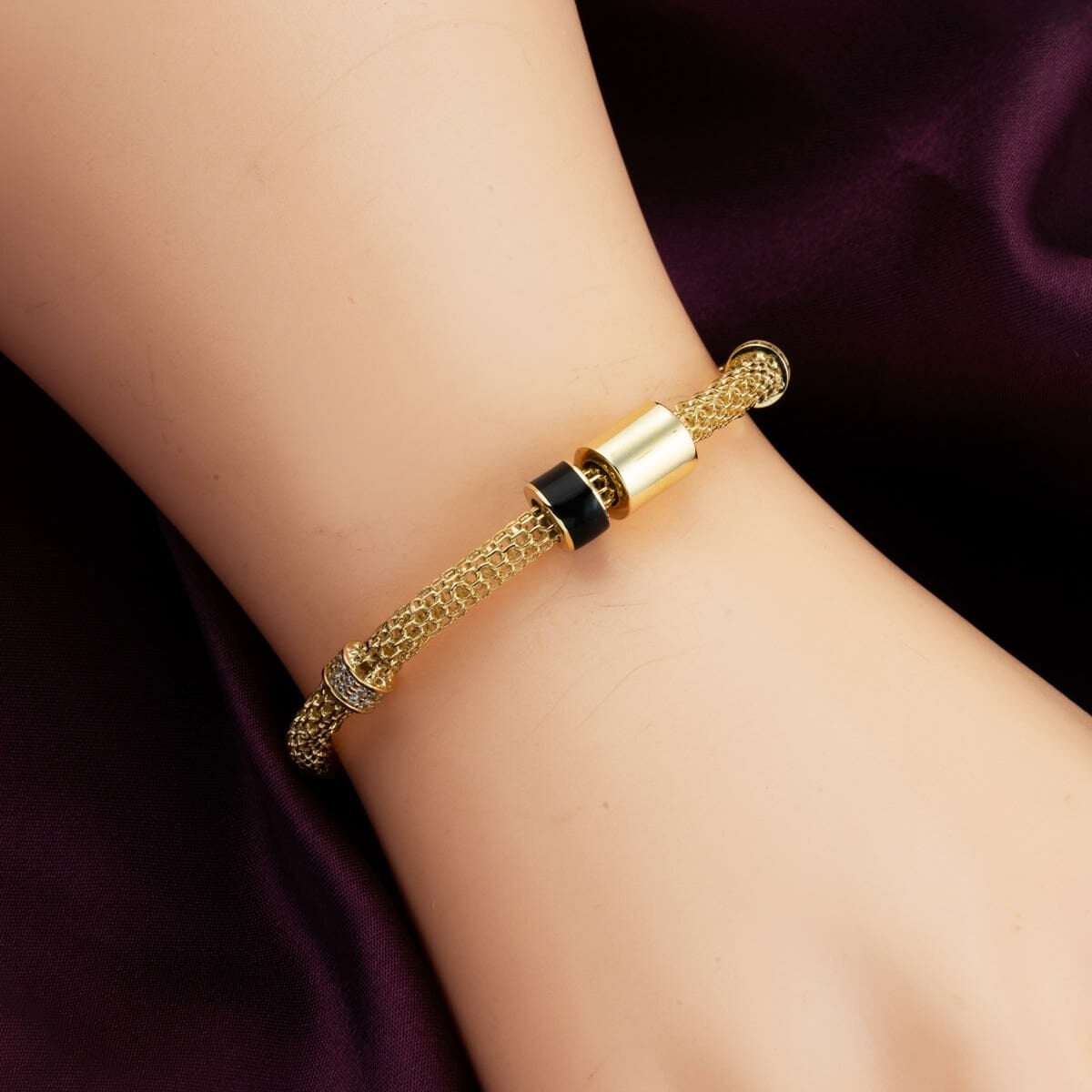 14K Yellow Gold Italian Designer Inspired Enamel Bracelet