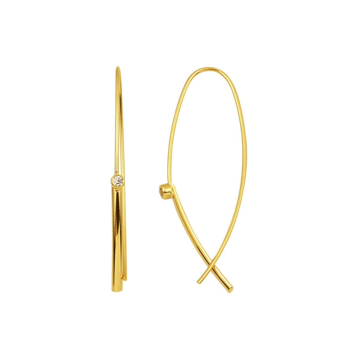 14K Yellow Gold Italian Wire Cubic Zirconia Hoop Earrings