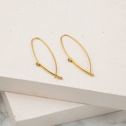 14K Yellow Gold Italian Wire Cubic Zirconia Hoop Earrings