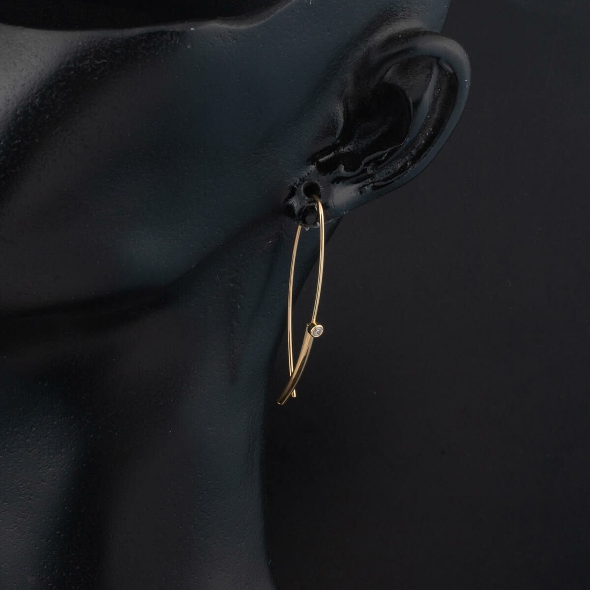 14K Yellow Gold Italian Wire Cubic Zirconia Hoop Earrings