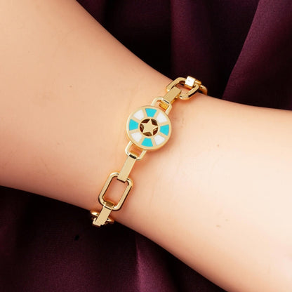 14K Yellow Gold Italian Star Enamel Turquoise Bracelet