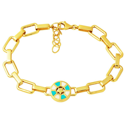 14K Yellow Gold Italian Star Enamel Turquoise Bracelet
