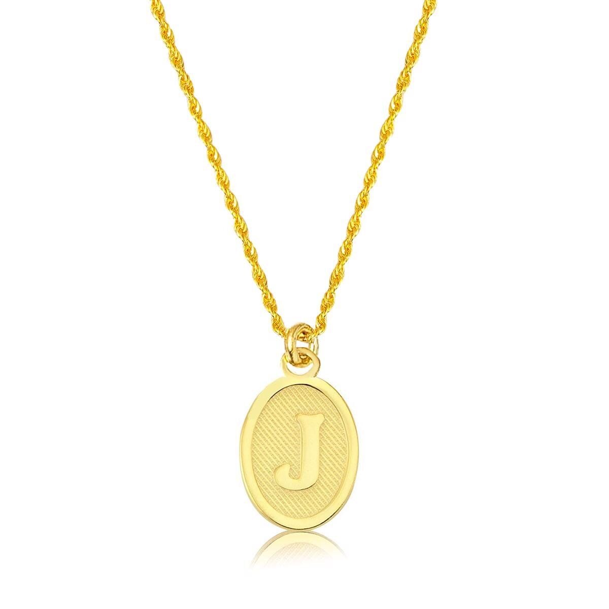 14K Yellow Gold J Initial Oval Necklace