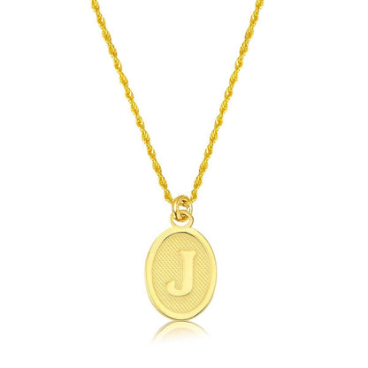 14K Yellow Gold J Initial Oval Necklace
