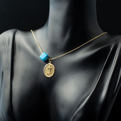 14K Yellow Gold J Initial Oval Necklace