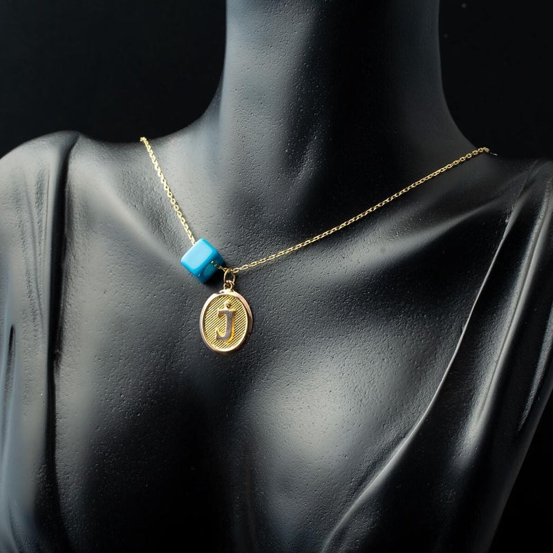 14K Yellow Gold J Initial Oval Necklace