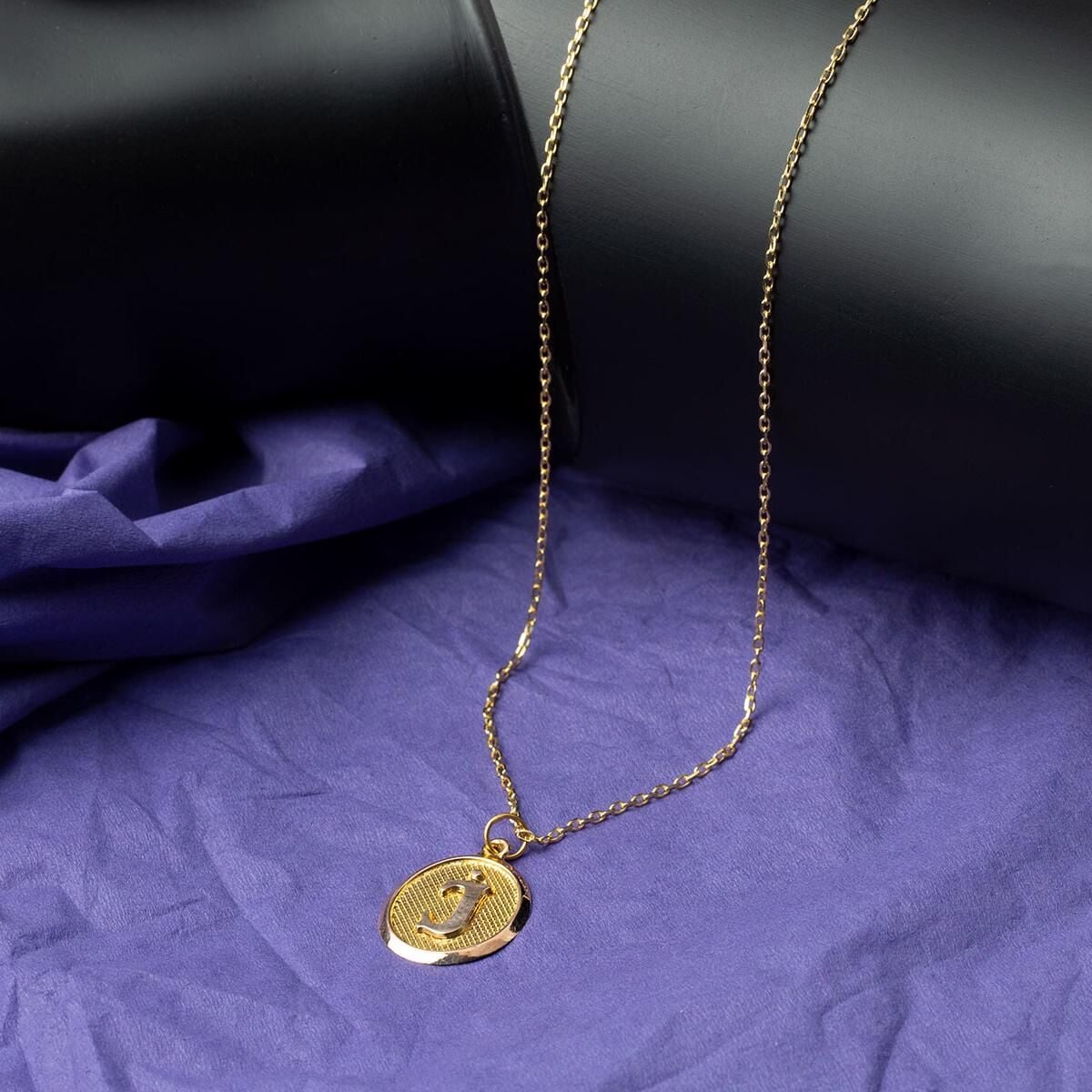 14K Yellow Gold J Initial Oval Necklace
