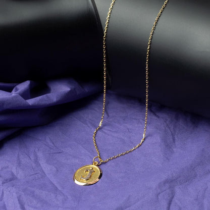 14K Yellow Gold J Initial Oval Necklace