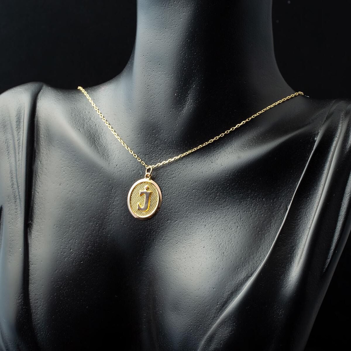 14K Yellow Gold J Initial Oval Necklace