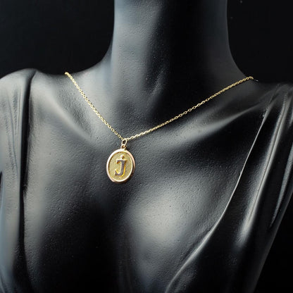 14K Yellow Gold J Initial Oval Necklace