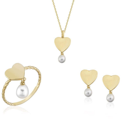 14K Yellow Gold Juliette Heart Pearl Set