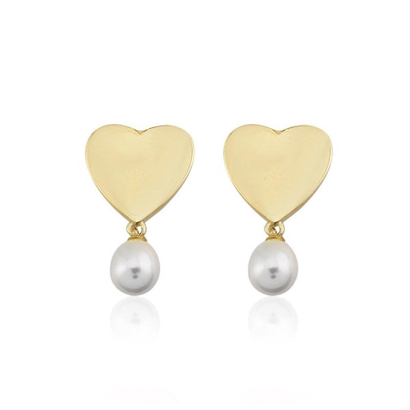 14K Yellow Gold Juliette Heart Pearl Earrings