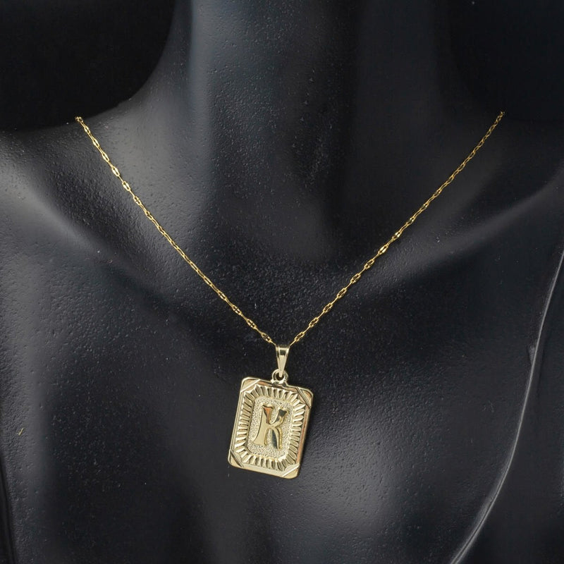 14K Yellow Gold Square Plate Initial K Necklace